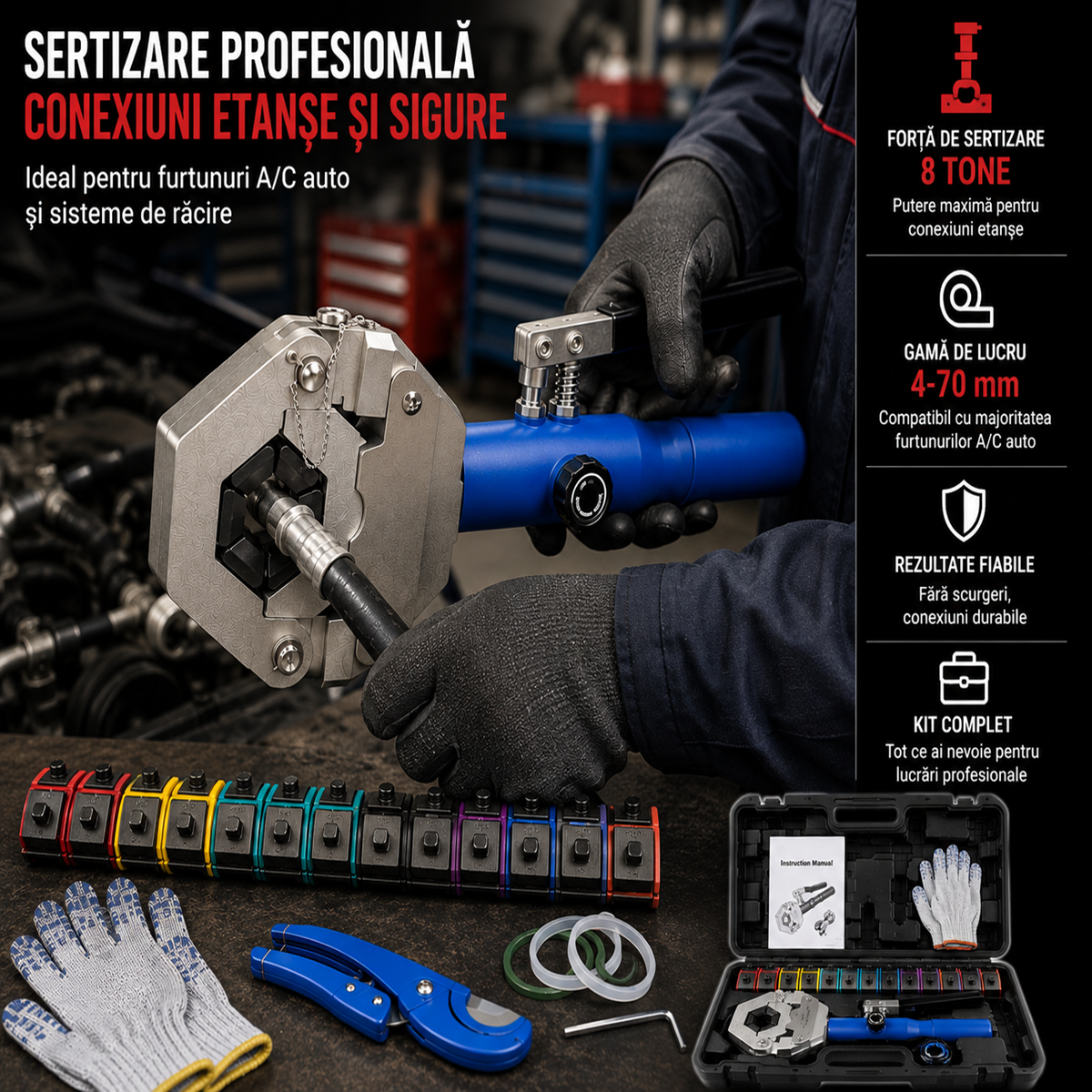 Cleste Hidraulic Sertizat Furtun AC Hitman 8T, 4-70 mm, Profesional