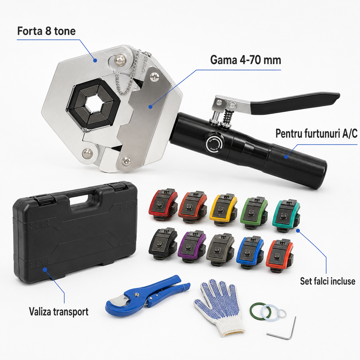 Cleste Hidraulic Sertizat Furtun AC Hitman 8T, 4-70 mm, Profesional