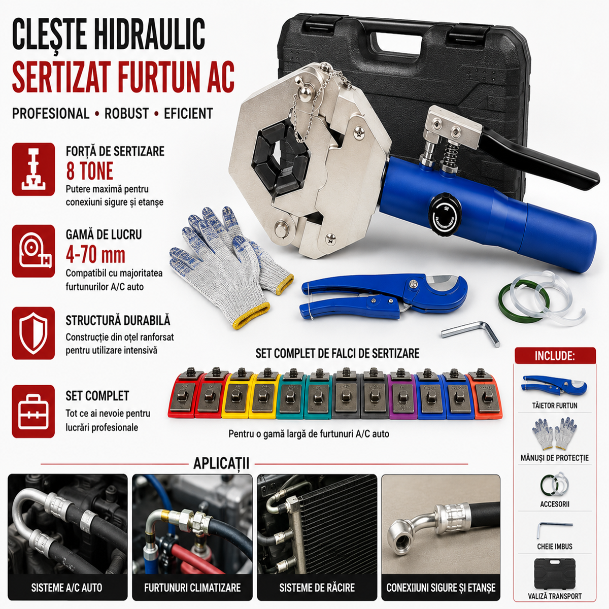 Cleste Hidraulic Sertizat Furtun AC Hitman 8T, 4-70 mm, Profesional