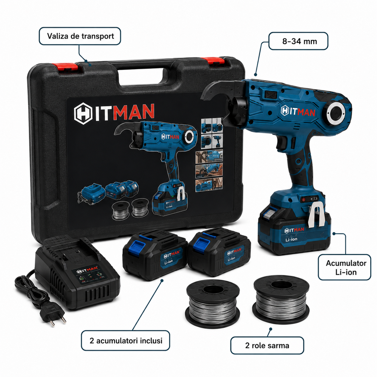 Masina Automata Legat Fier Beton Hitman 8-34 mm cu Acumulator