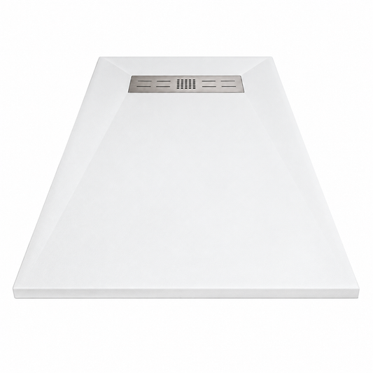 Cadita Dus Alba Antiderapanta din Compozit Mineral cu Sifon si Grila Inox Incluse