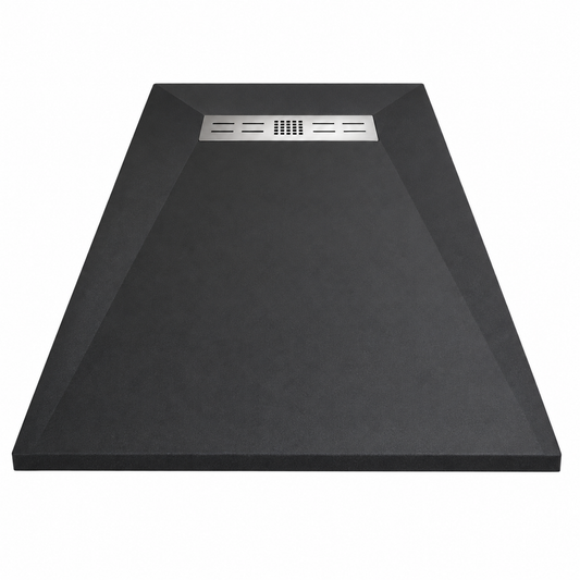 Cadita Dus Antracit Antiderapanta din Compozit Mineral cu Sifon si Grila Inox Incluse
