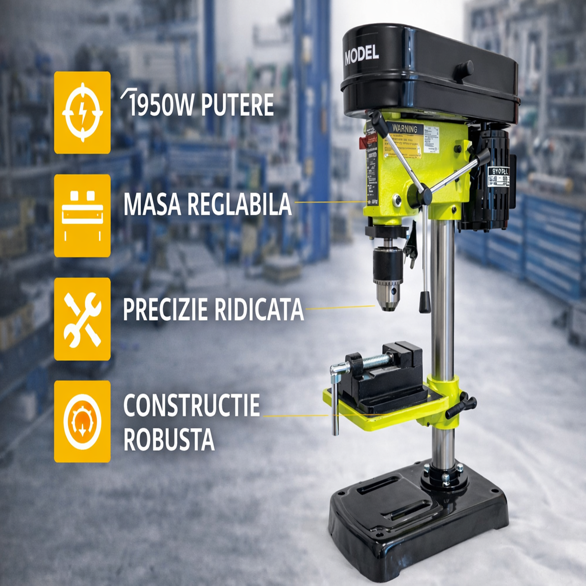 Masina de gaurit cu coloana RIODEL– 1950W, 16 mm, 6 trepte viteza