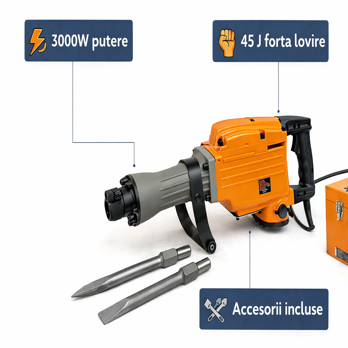 Ciocan demolator 3000W, 48J, maner 360°, pentru beton si zidarie