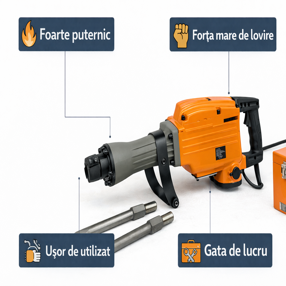 Ciocan demolator 3000W, 48J, maner 360°, pentru beton si zidarie
