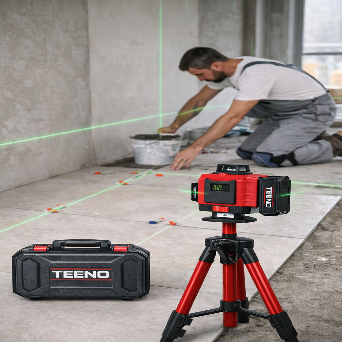 Nivel Laser 360°x4.4D cu 16 Linii Verzi si Afisaj Digital – Acumulatori 4800mAh x2