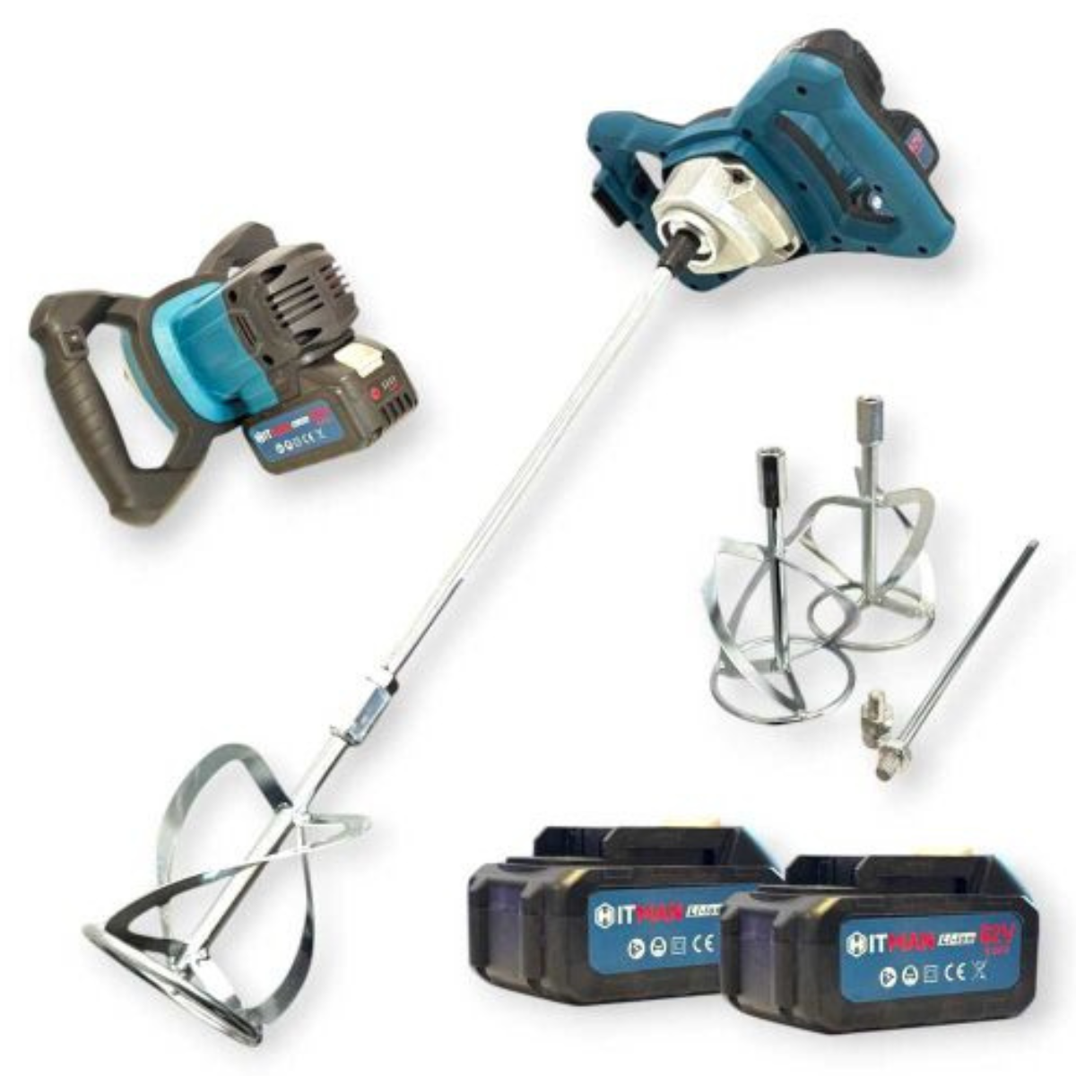 Mixer de vopsea fara fir Hitman  62V- 2x8.0 Ah  tija dubla de amestecare