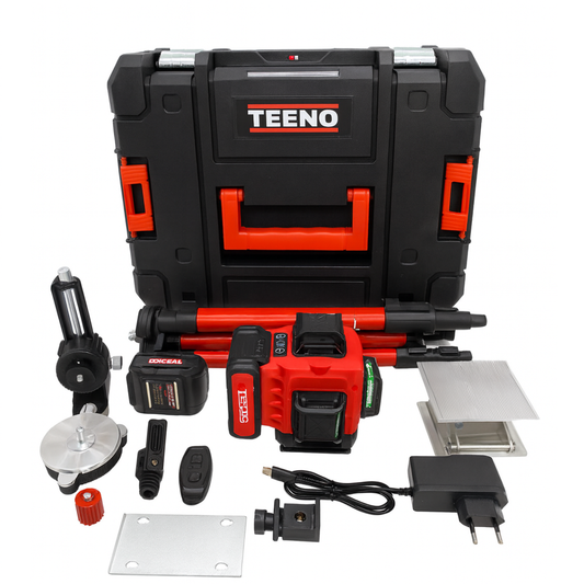Nivel Laser TEENO 360°x4.4D cu 16 Linii Verzi si Afisaj Digital – Acumulatori 4800mAh x2